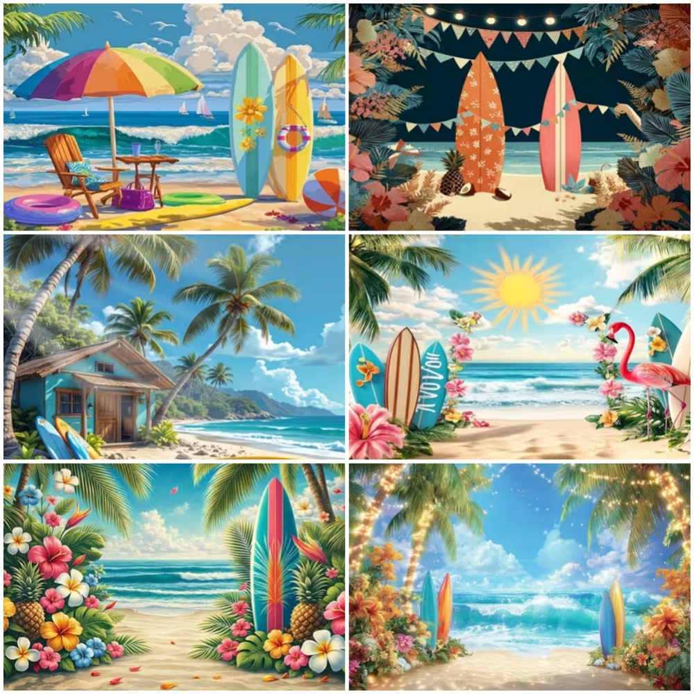 Outdoor Sport Background - Summer Surfboard Theme Backdrop Beach Seawater